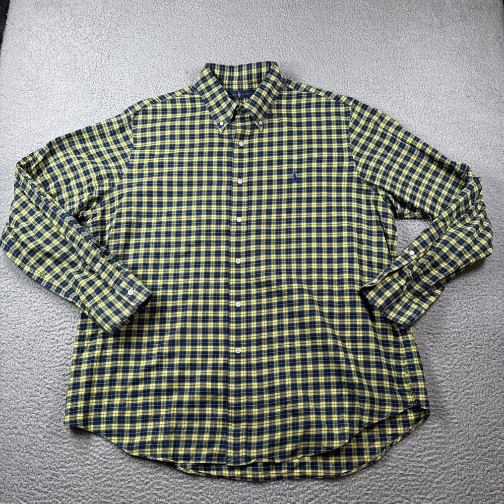 Ralph Lauren Shirt Mens XL Button Up Long Sleeve Plaid Colorful Preppy‎ Career